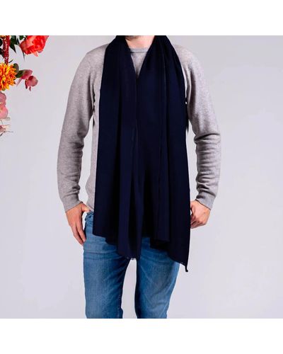 Black Classic Navy Silk And Wool Scarf - Blue