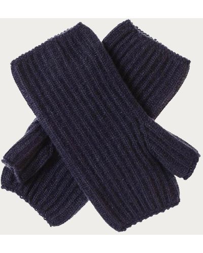 Black Navy Rib Knit Cashmere Wrist Warmers - Blue