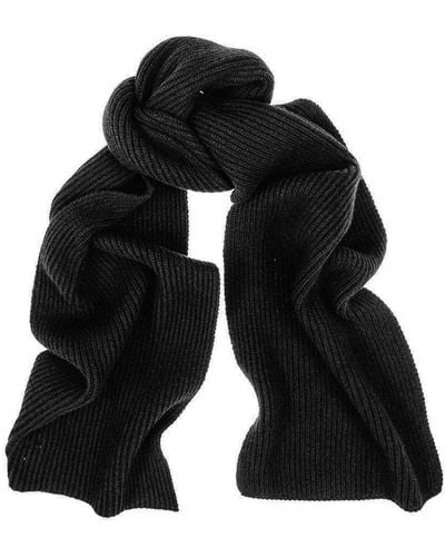 Black Rib Knit Cashmere Scarf - Black