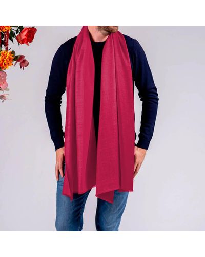 Black Classic Pink Silk And Wool Scarf - Red