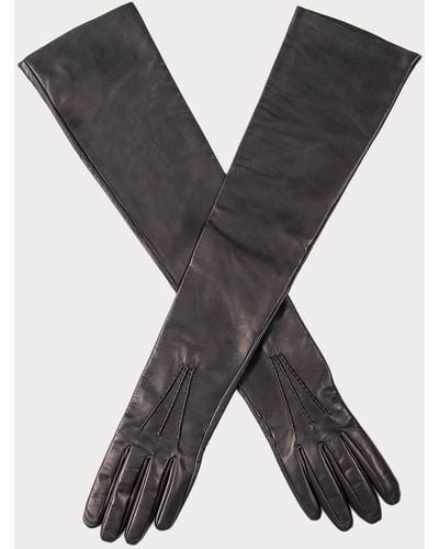 Black Extra Long Leather Gloves – Silk Lined - Black