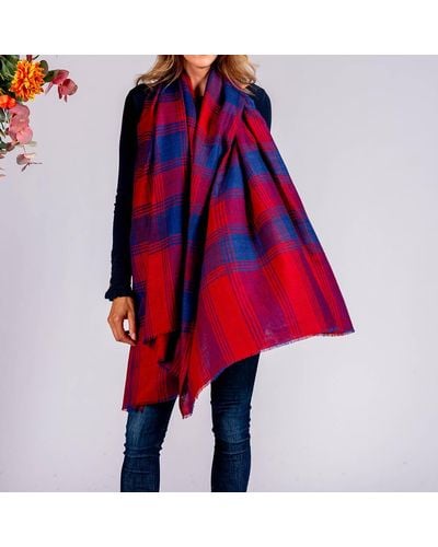 Black Red And Blue Check Cashmere Ring Shawl