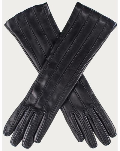 Black Leather Mid Length Gloves With Points - Blue