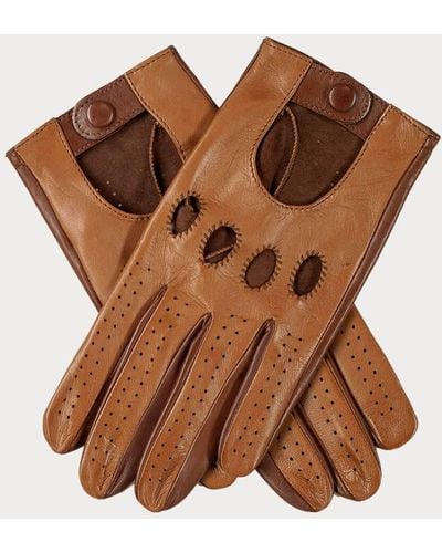 Black Men's Two Tone Brown Italian Leather Driving Gloves