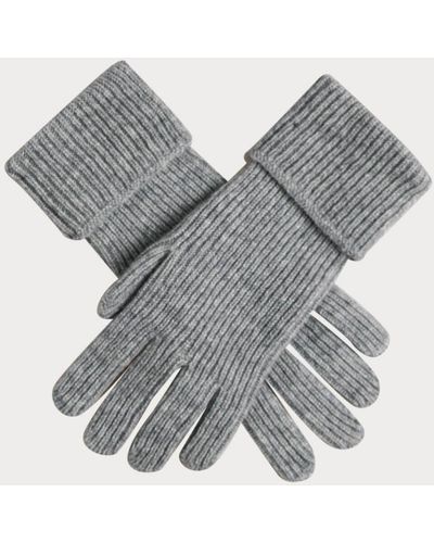 Black Ladies Gray Rib Knit Cashmere Gloves