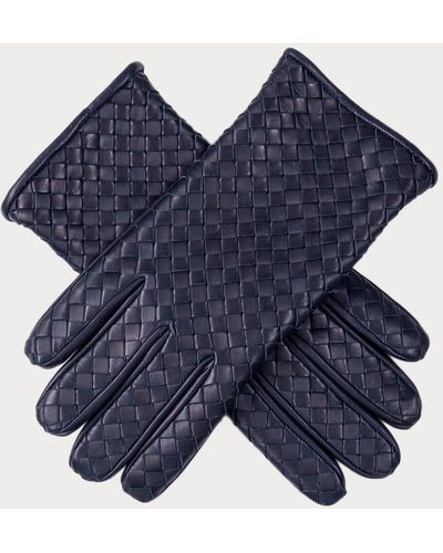 Black Men's Navy Woven Cashmere Lined Leather Gloves - Blue