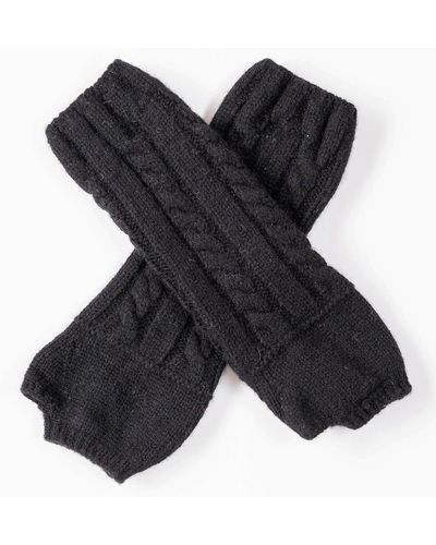 Black Chunky Cable Knit Cashmere Wrist Warmers - Blue