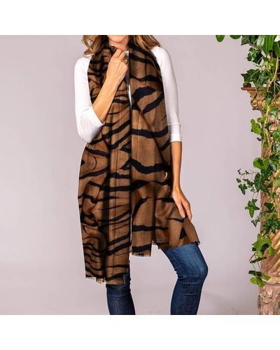 Black Caramel Zebra Print Cashmere And Silk Wrap - Multicolor