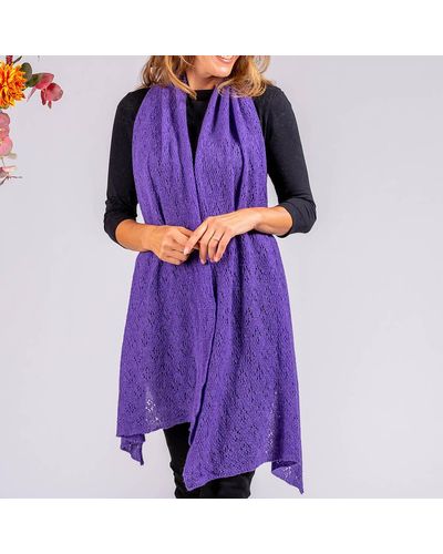 Black African Violet Lace Knit Cashmere Scarf - Purple