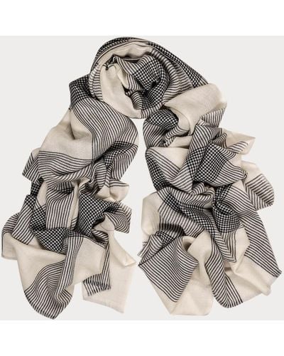 Black Columbia Navy And Ivory Wool And Silk Scarf - Grey