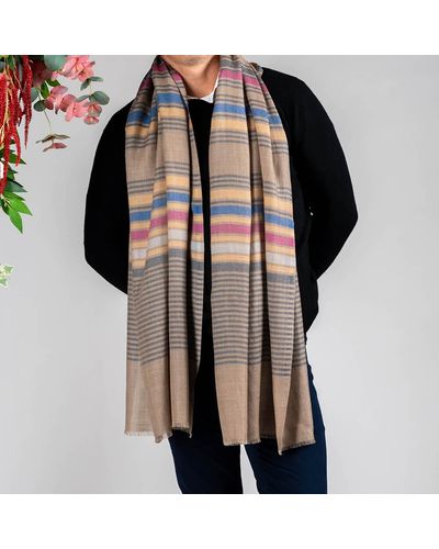 Black Harrow Multi-stripe Wool And Silk Scarf - Brown
