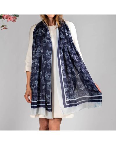 Black The Toile De Jouy Trilogy-navy Toile Cashmere And Silk Wrap - Grey
