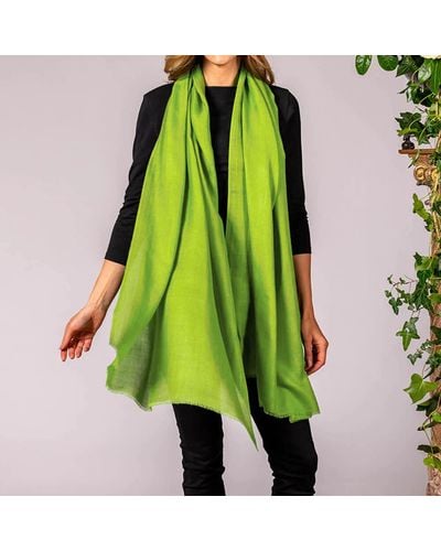 Black Citrus Lime Cashmere And Silk Wrap - Green