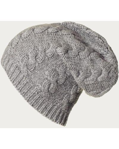 Black Gray Cable Knit Cashmere Slouch Beanie