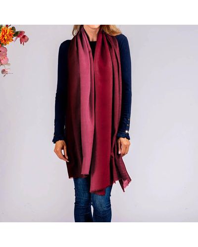 Black Plum To Tea Rose Shaded Cashmere And Silk Wrap - Red