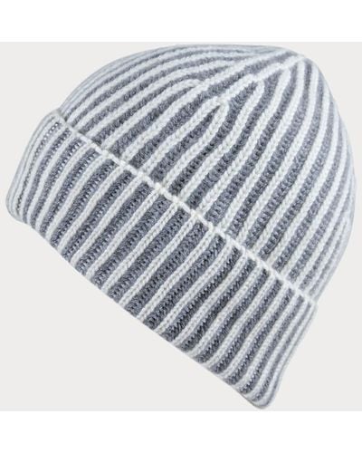 Black Gray And Ivory Striped Cashmere Beanie