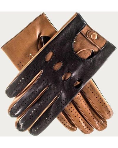 Black And Tan Leather Driving Gloves - Blue