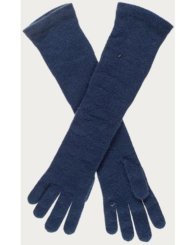 Black Long Navy Italian Cashmere Gloves - Blue