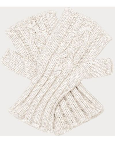 Black Cream Cable Knit Cashmere Mittens - White