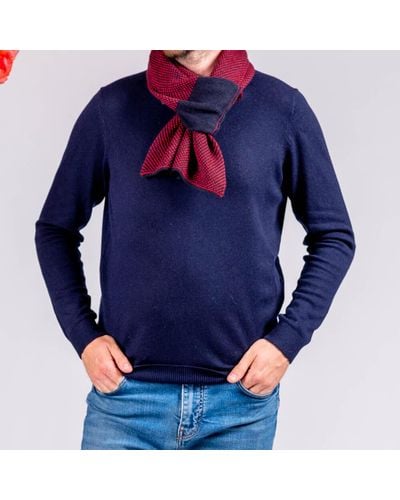 Black Navy And Burgundy Chevron Double Faced Cashmere Neck Warmer - Blue
