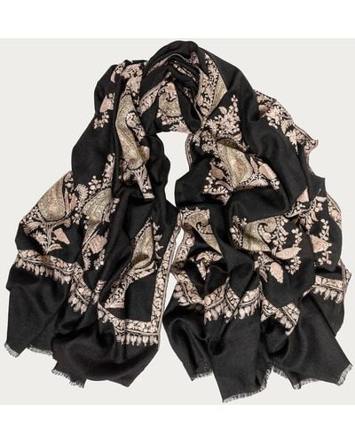 Black Reserved: Hand Embroidered Pashmina Cashmere Shawl - Paisley - Black