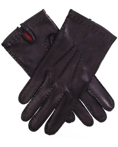Black Men's Silk Lined Leather Gloves - Black