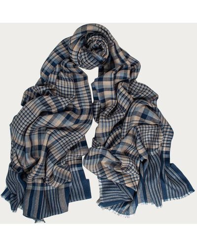 Black The Chester Fine Wool And Silk Scarf - Blue