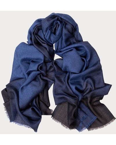 Black Bradfield Navy Silk And Wool Scarf - Blue