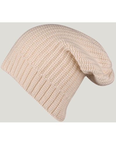 Black Ribbed Cream Cashmere Slouch Beanie Hat - Natural