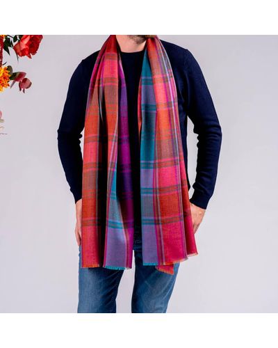 Black Cockburn Check Silk And Wool Scarf - Red