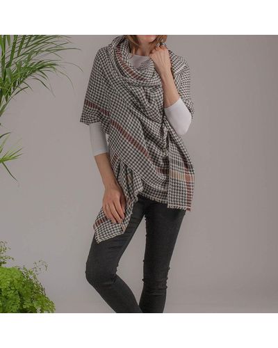 Black Charcoal And Ivory Houndstooth Cashmere Shawl - Multicolour