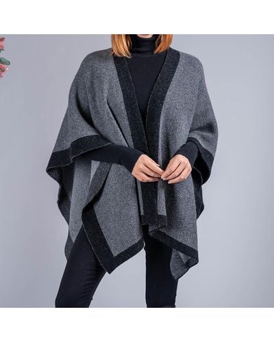 Black Charcoal And Grey Reversible Wool And Cashmere Cape - Black