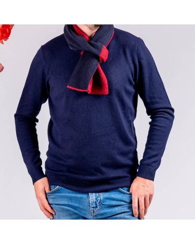 Black Navy And Burgundy Double Faced Cashmere Neck Warmer - Blue