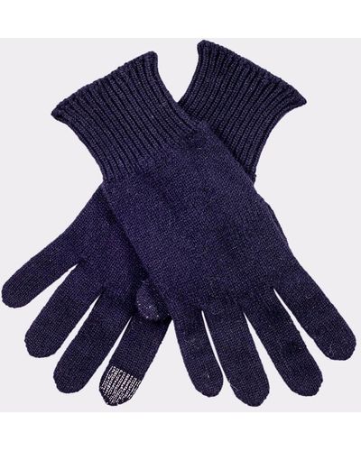 Black Ladies Navy Touch Screen Cashmere Gloves - Blue