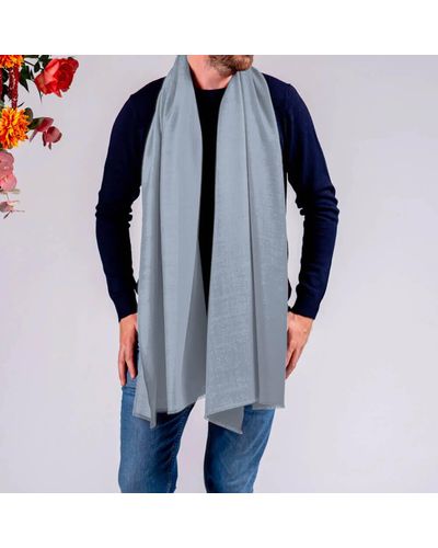 Black Classic Gray Silk And Wool Scarf - Blue