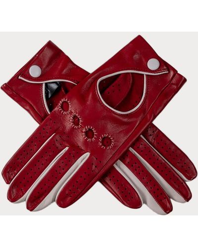 Black Ladies Red And Ivory Italian Leather Driving Gloves