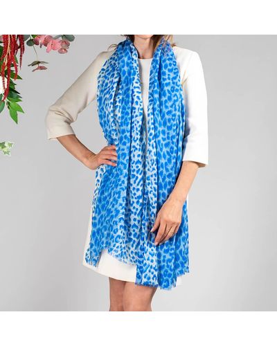 Black True Blue Leopard Print Cashmere And Silk Wrap