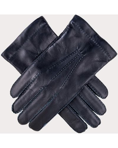 Black Men's Navy Cashmere Lined Leather Gloves - Blue