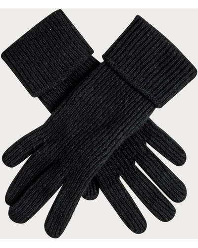 Black Ladies Rib Knit Cashmere Gloves - Black