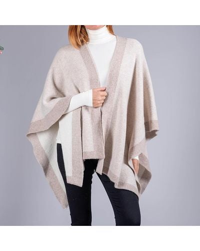 Black Almond And Ivory Reversible Wool And Cashmere Cape - Natural
