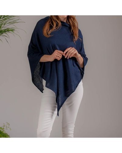 Black Navy Cotton And Cashmere Poncho - Blue