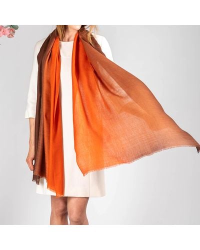 Black Sepia To Sienna Shaded Cashmere And Silk Wrap - Orange