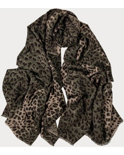 Black Camouflage Green Leopard Print Pashmina Cashmere Shawl - Black