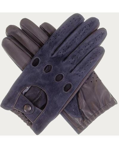 Black Men's Navy Suede And Leather Driving Gloves - Blue