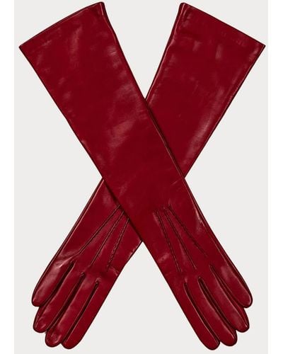 Black Long Red Silk Lined Leather Gloves