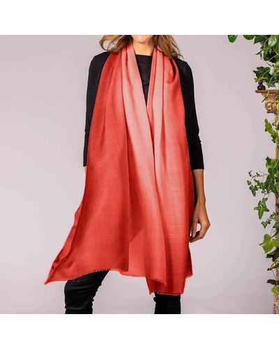 Black Soft Coral To Peach Shaded Cashmere And Silk Wrap - Red