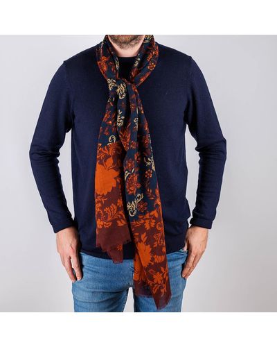 Black Orca Copper And Navy Italian Fine Wool Scarf - Blue