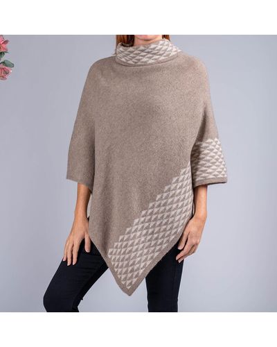 Black Biscuit And Cream Double Layer Cashmere Poncho - Gray