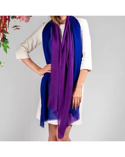 Black Indigo To Violet Shaded Cashmere And Silk Wrap - Blue