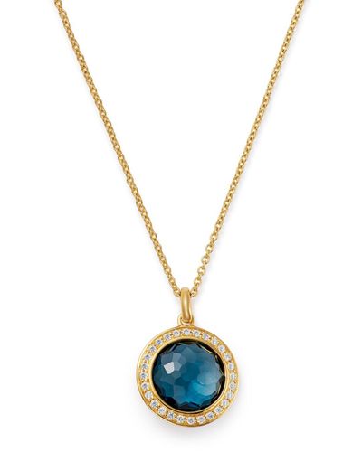 Ippolita 18k Yellow Gold Lollipop London Blue Topaz & Pavé Diamond Adjustable Mini Pendant Necklace - Multicolor